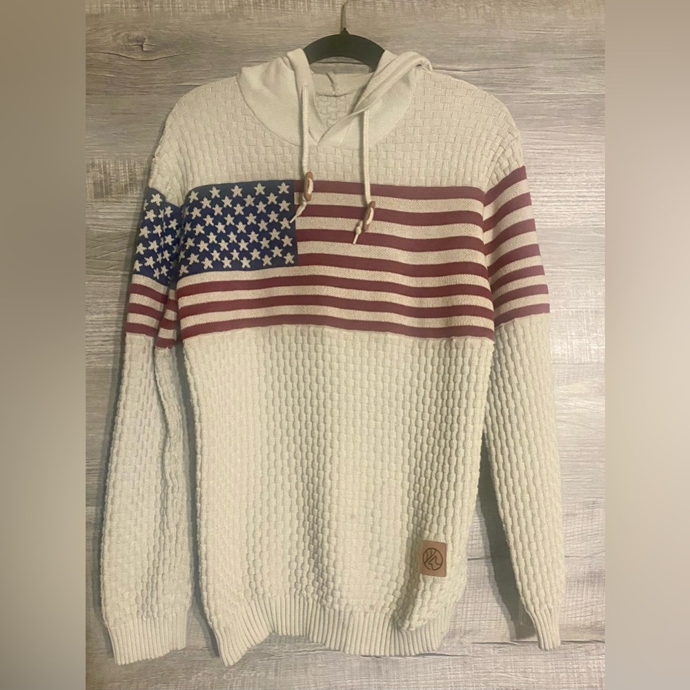 QONIA Men's Sweater Men American Flag Pattern Drawstring Hooded Sweater Sweater